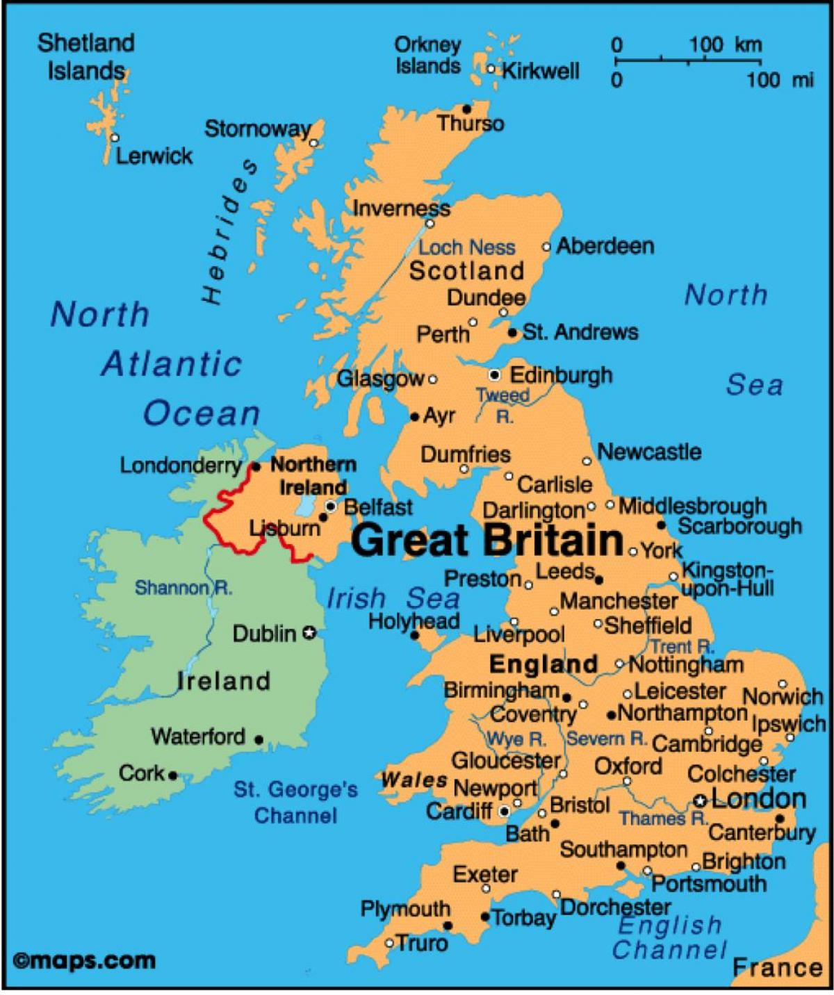 покажи на картата на Великобритания
